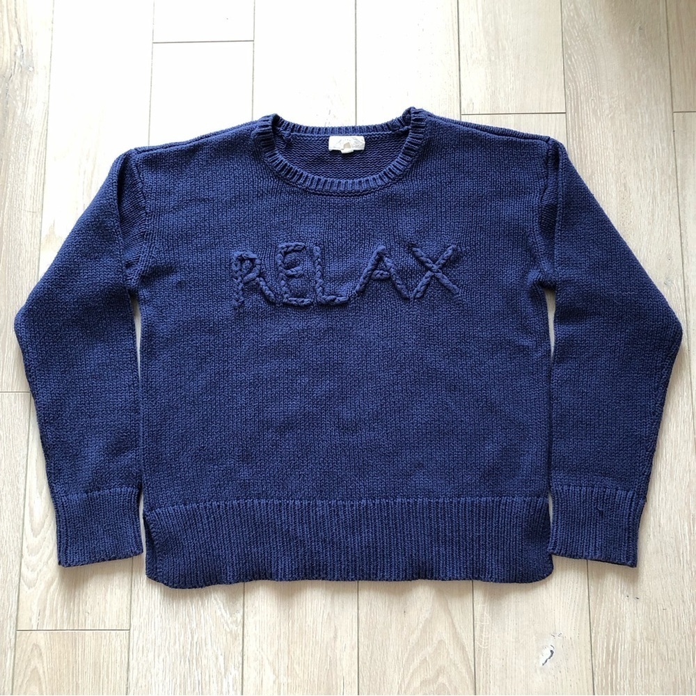 Cupio Relax Embroidered Side Slit Sweater in Blue Size L